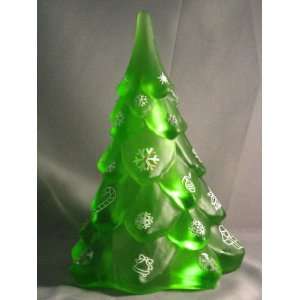   Art Glass Sand Carved Large Jolly Green Christmas Tree