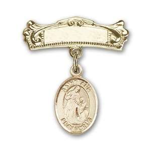 Gold Filled Baby Badge with St. Ann Charm and Arched Polished Badge 
