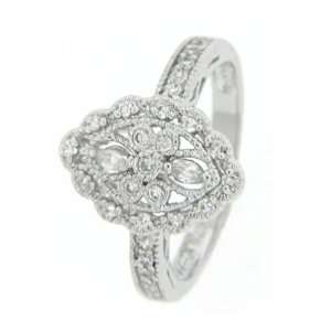  Pave Set Marquis Design Antique Finish Ring Rhodium Plated Gift Boxed