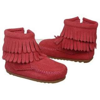 Kids Minnetonka Moccasin  Dbl Fringe Side Zip Inf Hot Pink Shoes 