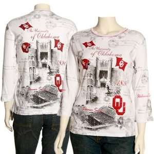 Oklahoma Sooners Womens White Rhinestone 3/4 Sleeve T shirt (Large 