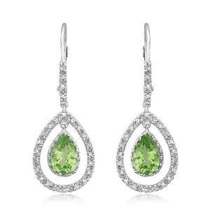   White Gold Peridot With Diamond Earrings (SI2 I1 clarity, G I color