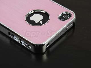 For iPhone 4S 4G Pink Chrome Luxury Steel Hard Cover Case+Stylus 