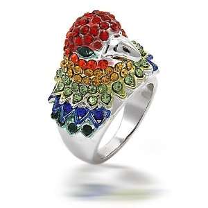   Tone Multi Color Rhinestone Parrot Cocktail Ring Size MORE SIZES   10
