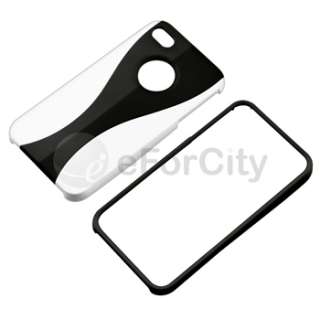 Black/White 3 Piece Rubber Hard Back Case For iPhone 4 4S 4G ATT 