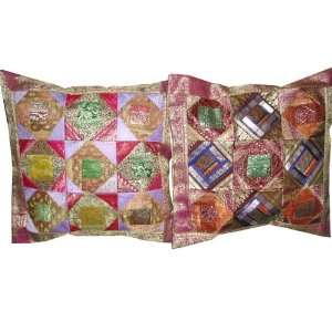   Cover Vintage Silk Sari Zari Borders Pillow Shams 16