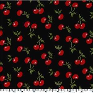  45 Wide 21 Wale Corduroy Cherries Black Fabric By The 