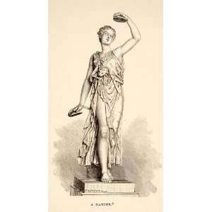  Engraving Ancient Roman Sculpture Dancer Cymbals Music Costume Toga 