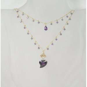  Ladies 14 kt gold filled cz tower drop necklace aquamarine 