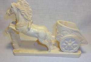 Vintage Italian Alabaster Resin CHARIOT & HORSES by G. Ruggeri  