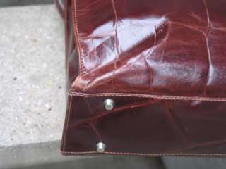 Aleda Firenze Used Brown Croco Leather Handbag Bag Purse Tote  