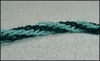 Bracelet Black Aqua Blue Kumihimo Braided Seed Beads  