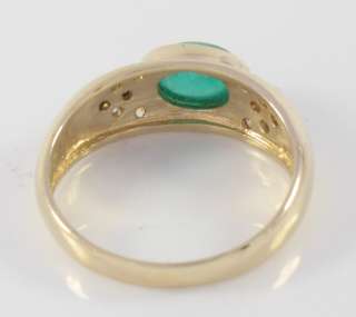14k Gold Bezel Cabochon Emerald and Diamond Ladies Ring  