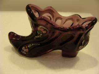 FENTON Glass Purple LADIES SHOE w Swirls & BEADS & HP  