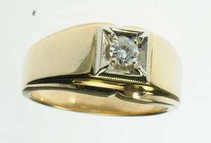   14K SOLID YELLOW GOLD SOLITAIRE ROUND DIAMOND BAND ESTATE RING J209035