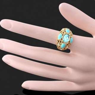 Arinna Swarovski Crystal blue Gold GP chic fashion Ring  