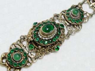   Antique Austro Hungarian Chrysoprase Seed Pearl 800 Silver Bracelet