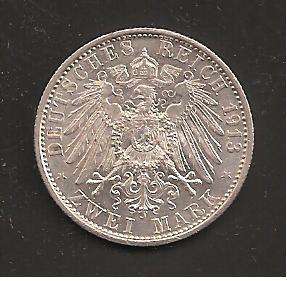 GERMANY PRUSSIA 1913 A 2 MARK ALMOST UNCIRCULATED KM533  