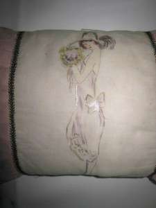 Early Vtg Hand Painted Nouveau Flapper Lady Organza Ruffle Bed Boudoir 