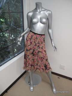 Blumarine Pink/Black/Green Floral Flowy Skirt 38  