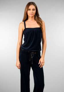 JUICY COUTURE Drawstring Velour Wide Leg Romper in Regal at Revolve 