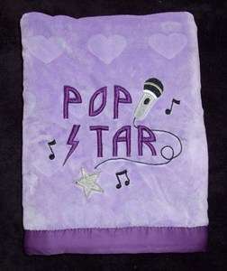 Tiddliwinks Purple Pop Star Hearts Satin Baby Blanket  