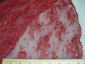 Fabric Organza mesh Lace Red Metallic Floral OR31  