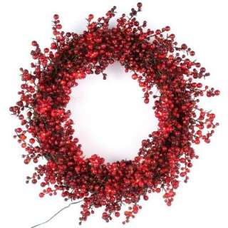 24 In. 48 Light LED Red Battery Operated Holly Berry Wreath WL01 1R024 