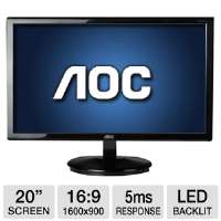 AOC e2043Fk 20 Class Widescreen LED Monitor   1600x900, 169 
