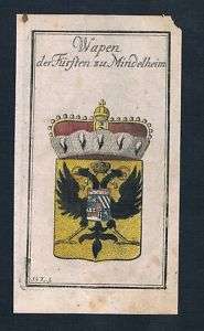 1740   Mindelheim Fürst Wappen Kupferstich  