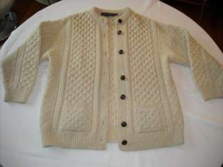   wool fisherman cable knit mens cardigan sweater Ireland Inis Crafts L
