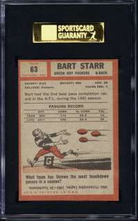 1962 Topps #63 Bart Starr SGC 84  