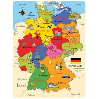 Lernspiel Deutschland Karte aus Holz mit Bundesländern Hautptstädte 