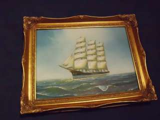 Gemälde   Ölbild Segelschiff   Leinwand   49 x 39 cm   Goldrahmen in 
