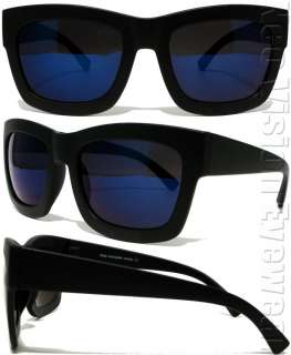 Oversized Large Wayfarer Sunglasses Retro Matte Black Blue Mirror Lens 