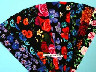 Bright Florals on Black Jelly Roll Fabric Quilt Strips  