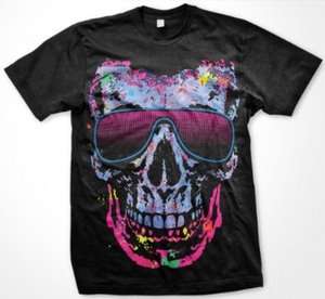 Neon Shade Skull Mens T shirt Big Skull Sunglasses Colorful Designer 