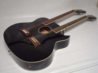   String Acoustic Electric Double Neck Guitar, Cutaway, Black, /w Case