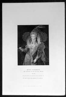 1860 London Printing Co. Antique Print a Portrait of Queen Elizabeth I 