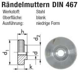 Rändelmutter M10 Stahl 5.8 DIN 467 niedrige Form (2461)  