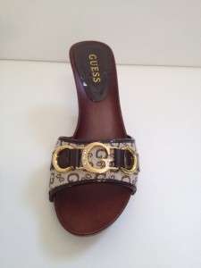   New GUESS Black Brown White BRIGETTE w/Crystals Slip On Sandals Shoes