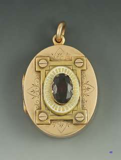 1870s VICTORIAN 14K ROSE GOLD GARNET LOCKET PENDANT  
