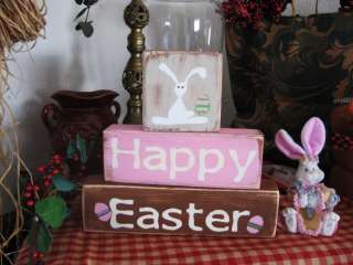 Primitive Shelf Blocks HAPPY EASTER Bunny Eggs Adorable~ LOOK  