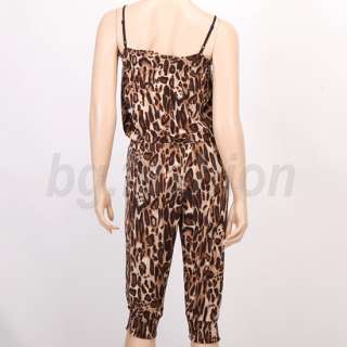 Neu Damen Overall Jumpsuit Catsuit Pants Hose Leopard  