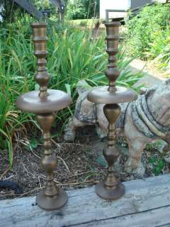 Vintage Brass Monks Bell Tall Candle Holders  