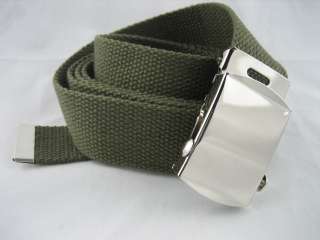   GREEN Canvas Web Belt Strap Buckle Military Men Ladies Women M  