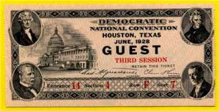 HGR 1928 Democratic Convention Ticket PCGS AU 55PPQ  
