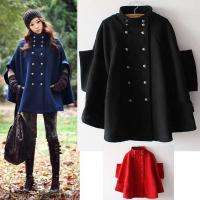 Fashion Womens Double Bre​asted Batwing Cape Wool Poncho Coat Jacket 