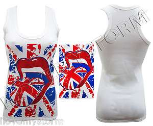   WOMENS ENGLAND FLAG PRINT SEXY LIPS DESIGNER MUSCLE VEST TOP SIZE 8 14