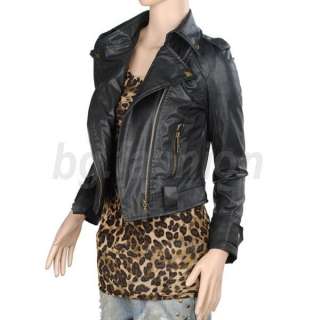 Cool Ladies Faux Leather Zip Slim Womens Jacket Short Coat black 6 8 
